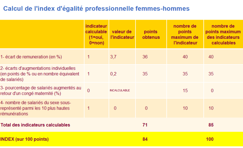 Calcul de l'index d'égalité professionnelle femmes-hommes